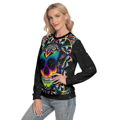 Colorful Mandala Skull Slim Round Neck Sweatshirt - Wonder Skull