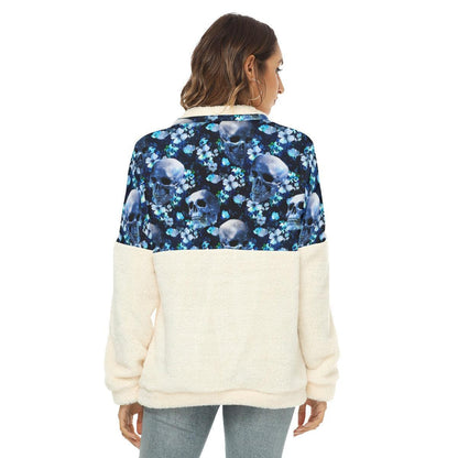 Crystal Skull Daisy Fleece Sweatshirt With Half Zip - Wonder Skull