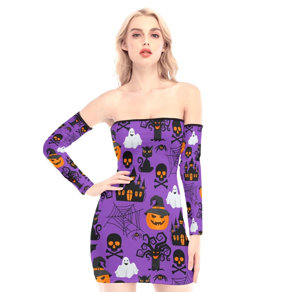 Purple Halloween Castle Off-shoulder Back Lace-up Dress - Wonder Skull