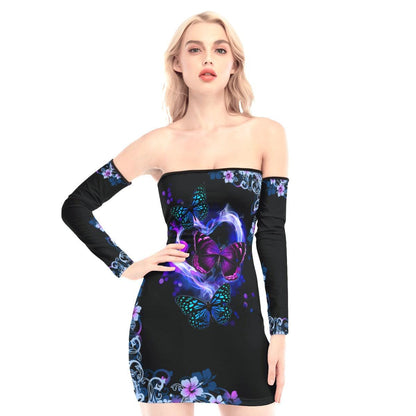 Flower Heart Buterflies Off-shoulder Back Lace-up Dress - Wonder Skull