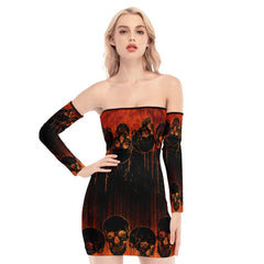 Skull Sugar Lava Off-shoulder Back Lace-up Dress - Wonder Skull