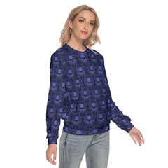 Blue Ornament Skull Slim Round Neck Sweatshirt - Wonder Skull