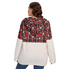 Skull Buffalo Plaid Borg Fleece Hoodie With Half Zip - Wonder Skull