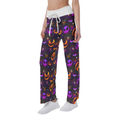 Gradient Purple Halloween Nightmare Women's High-waisted Wide Leg Pants | Wonder Skull