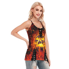 Skull Fire Gothic Eyelet Lace-up Letter Dress - Wonder Skull