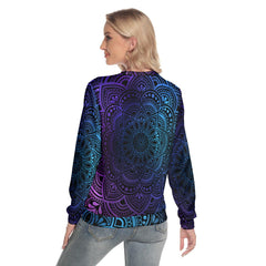 Purple Mandala Skull Rose Slim Round Neck Sweatshirt - Wonder Skull