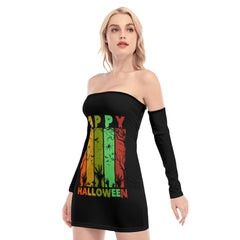 Happy Halloween Off-shoulder Back Lace-up Dress - Wonder Skull