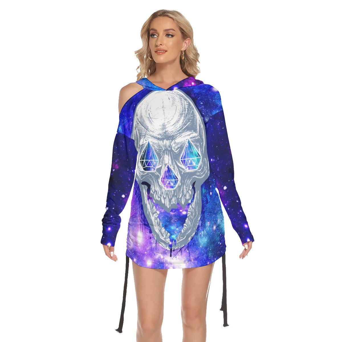  Sexy Diamond Rainbow Skull Print Open Shoulder Dress-Wonder Skull
