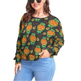 Glowing Scary Pumpkin Backless Sweatshirt With Bat Sleeve - Wonder Skull
