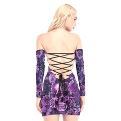 Purple Skull Flowers Off-shoulder Back Lace-up Dress - Wonder Skull