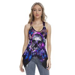 Purple Butterfly Skull Gothic Women's Racing Tank Top With Irregular - Wonder Skull