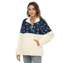 Blue Neon Skull Borg Fleece Sweatshirt With Half Zip - Wonder Skull