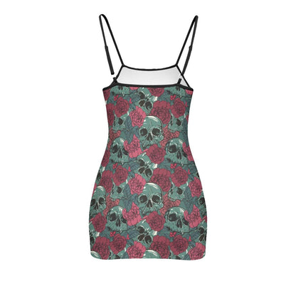 SeaGreen Skull Lovers Printed Body Dress, Naughty Sleeveless Minidress For Women-Wonder Skull