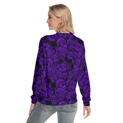 Purple Heart Skull Pattern Slim Round Neck Sweatshirt - Wonder Skull