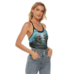 Earthquake Skull Criss-Cross Open Back Tank Top, Trending T-Shirt For Women - Wonder Skull