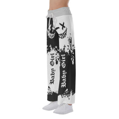 Face Smile Half White Black High-waisted Wide Leg Pants - Wonder Skull