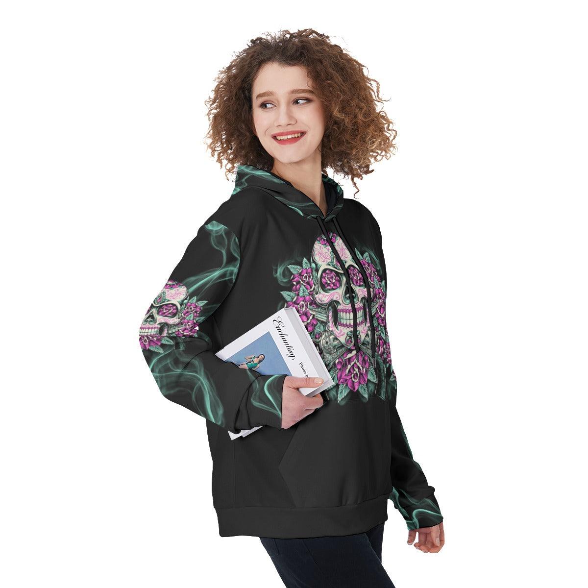 Gothic Skull Warning This Tattooed Girl Flower Funny Hoodie For Women - Wonder Skull