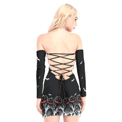 Pumpkin Forest Off-shoulder Back Lace-up Dress - Wonder Skull