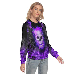 Purple Smoke Skull Slim Round Neck Sweatshirt - Wonder Skull