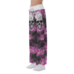 Black Pink Skull Horror High-waisted Wide Leg Pants - Wonder Skull