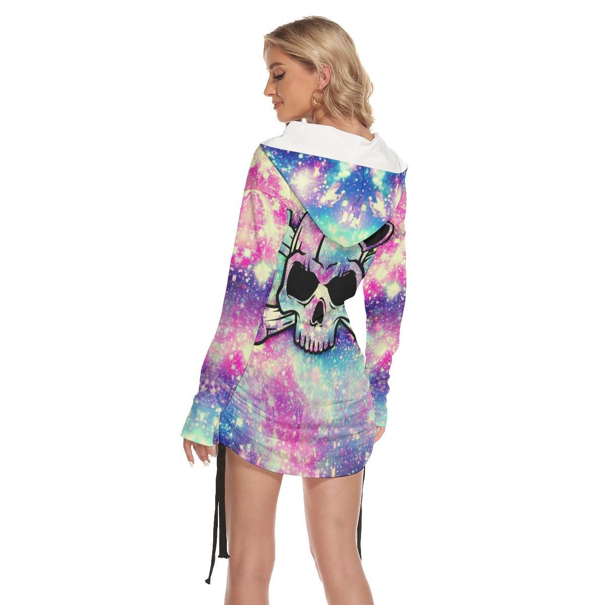  Christmas Rainbow Skull Print Open Shoulder Dress-Wonder Skull