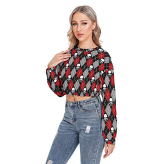 Argyle Skull Long Sleeve Sweatshirt With Hem Drawstring - Wonder Skull