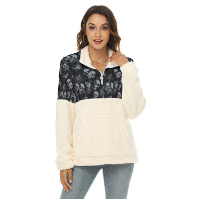 Cracked Skull Borg Fleece Sweatshirt With Half Zip - Wonder Skull
