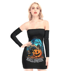 Halloween Night Off-shoulder Back Lace-up Dress - Wonder Skull