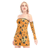 Halloween Art Off-shoulder Back Lace-up Dress - Wonder Skull