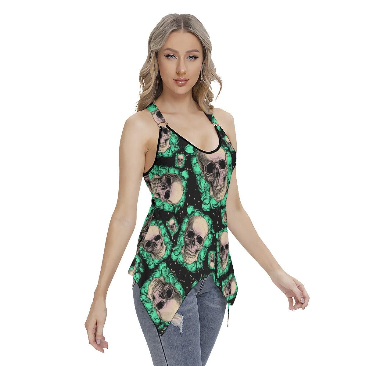 Pattern Skull Gothic Women's Racing Tank Top With Irregular - Wonder Skull