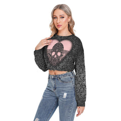 Skull Heart Long Sleeve Sweatshirt With Hem Drawstring - Wonder Skull