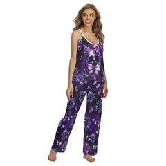 Violet Skull Butterfly Cami Pajamas Sets For Women Sleepwears Combo - Wonder Skull