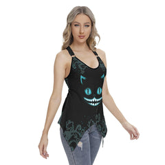 Horror Cat Racing Tank Top With Irregular Hem - Wonder Skull