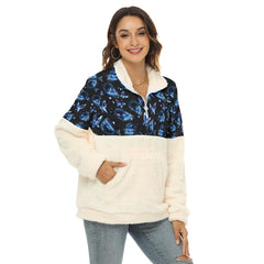 Blue Neon Skull Borg Fleece Sweatshirt With Half Zip - Wonder Skull