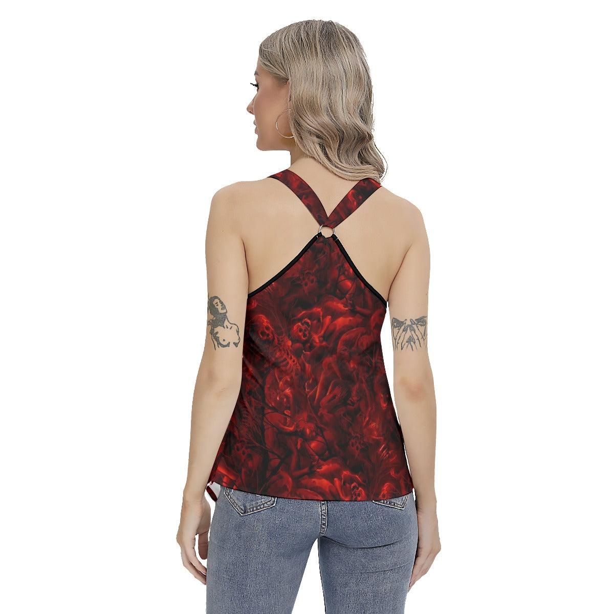 Fire Skull Gothic Women's Racing Tank Top With Irregular - Wonder Skull