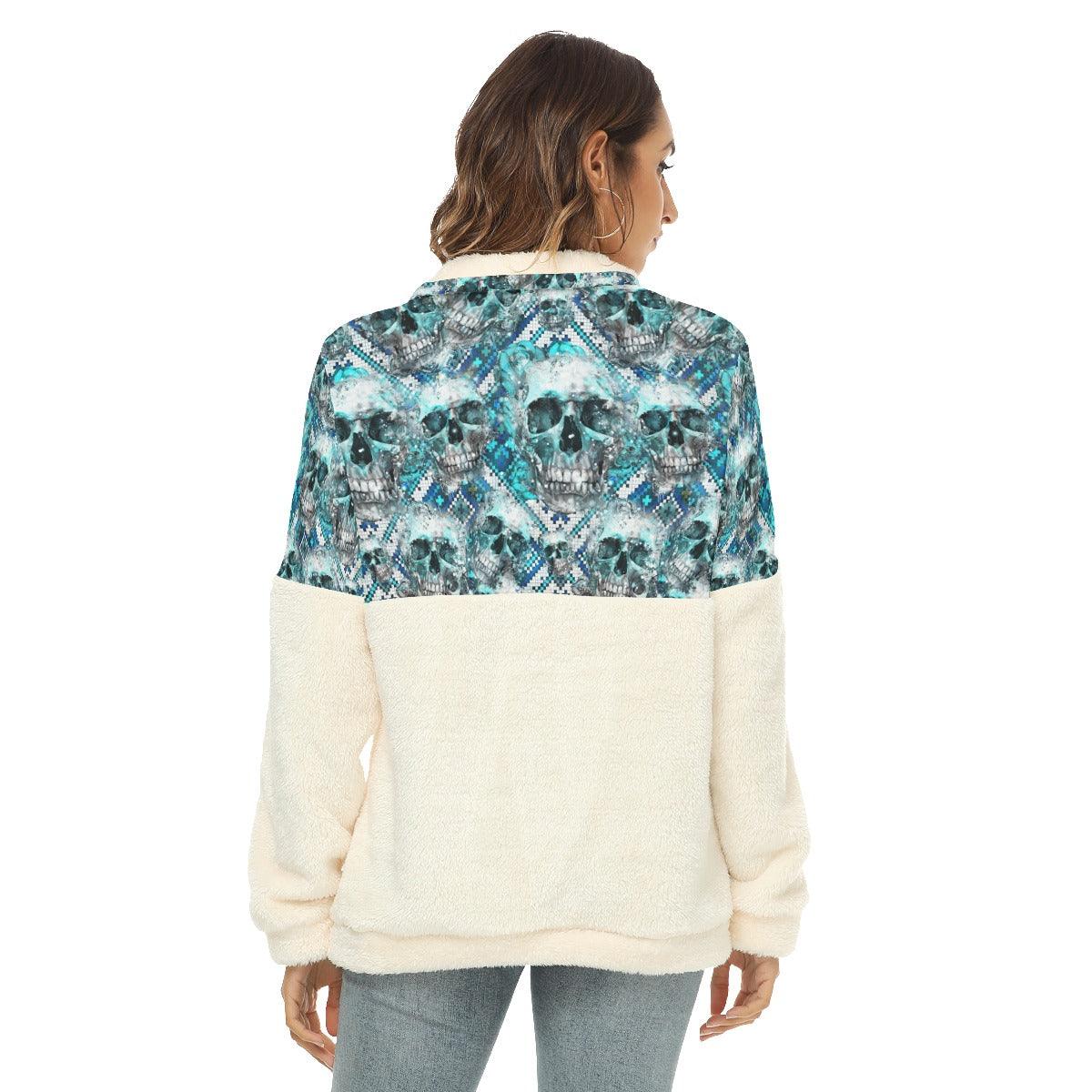 Silver Puzzle Ice Skull Fleece Sweatshirt With Half Zip - Wonder Skull