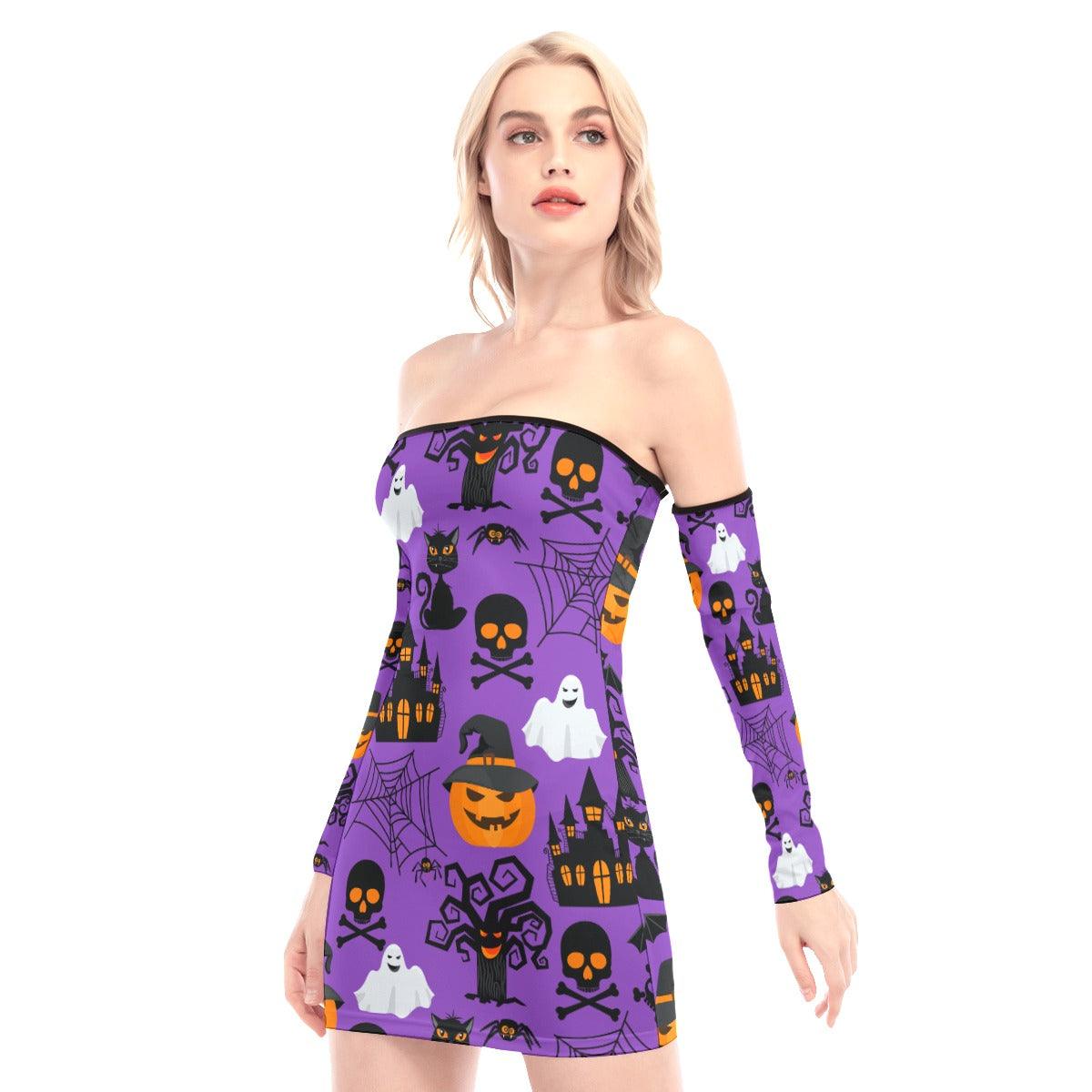 Purple Halloween Castle Off-shoulder Back Lace-up Dress | Wonder Skull