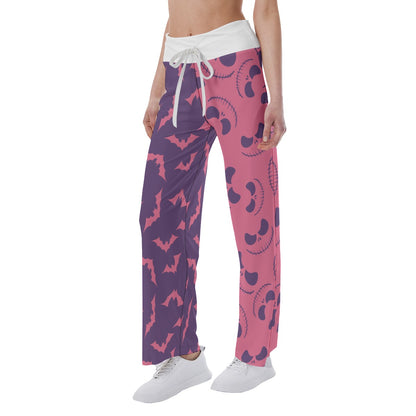 Pink Purple Halloween Skull Nightmare Women's High-waisted Wide Leg Pants | Wonder Skull