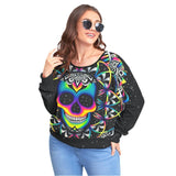 Colorful Mandala Skull Backless Sweatshirt With Bat Sleeve - Wonder Skull
