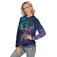 Galaxy Butterfly Skull Slim Round Neck Sweatshirt - Wonder Skull