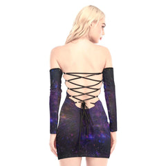 Wolf Art Off-shoulder Back Lace-up Dress - Wonder Skull