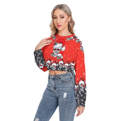 Red Skull Long Sleeve Sweatshirt With Hem Drawstring - Wonder Skull