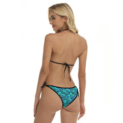 Cyan Blue Skull Pattern Micro Triangle Bikini Swimsuit - Wonder Skull