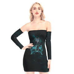 The King Wolf Off-shoulder Back Lace-up Dress - Wonder Skull