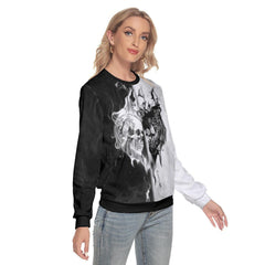 Flaming Skull Heart Slim Round Neck Sweatshirt - Wonder Skull