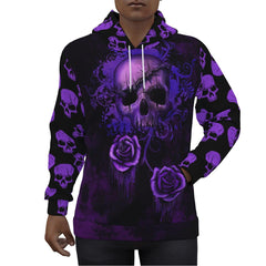 Purple Skull Flower Print Unisex Pullover Hoodie - Wonder Skull