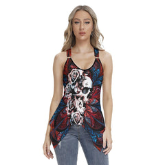 Rose Skull Gothic Women's Racing Tank Top With Irregular - Wonder Skull