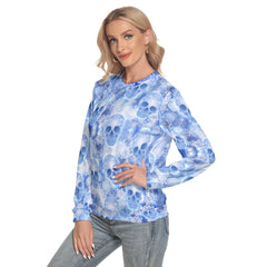 Blue Skull Snowflake Slim Round Neck Sweatshirt - Wonder Skull