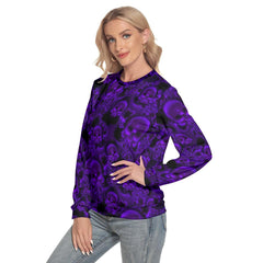 Purple Heart Skull Pattern Slim Round Neck Sweatshirt - Wonder Skull