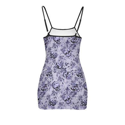 Purple Pastel Skull Lovers Printed Body Dress, Naughty Sleeveless Minidress For Women-Wonder Skull